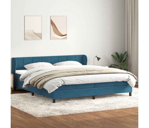 Cama box spring con colchones terciopelo azul oscuro 200x210 cm