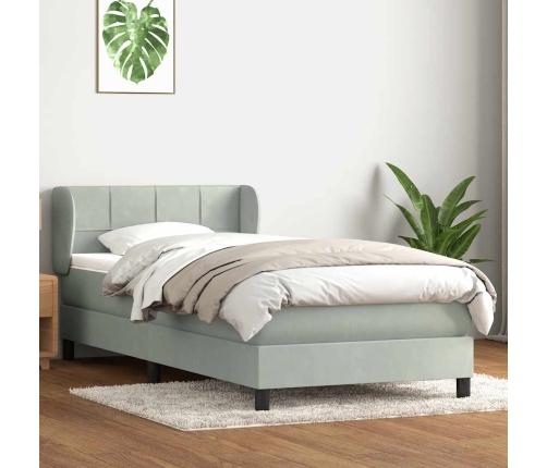 Cama box spring con colchón terciopelo gris claro 80x220 cm