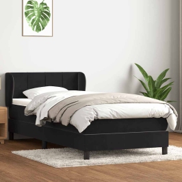 Cama box spring con colchón cuero sintético negro 80x220 cm