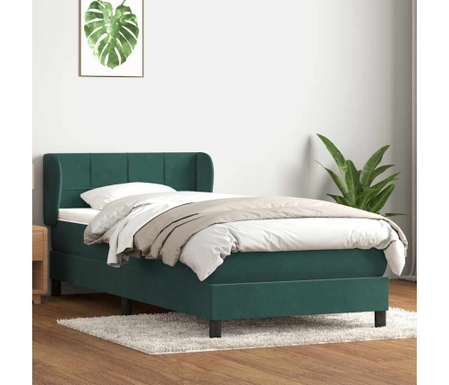 Cama box spring con colchón terciopelo verde oscuro 80x220 cm