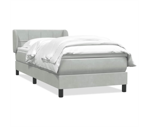 Cama box spring con colchón terciopelo gris claro 90x220 cm