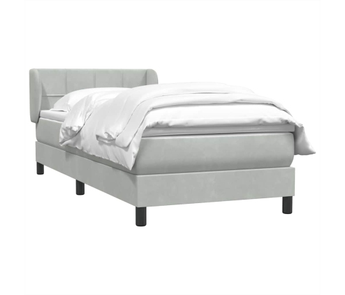 Cama box spring con colchón terciopelo gris claro 90x220 cm