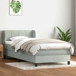 Cama box spring con colchón terciopelo gris claro 90x220 cm