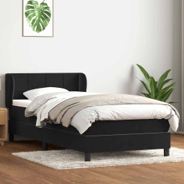 Cama box spring con colchón terciopelo negro 90x220 cm