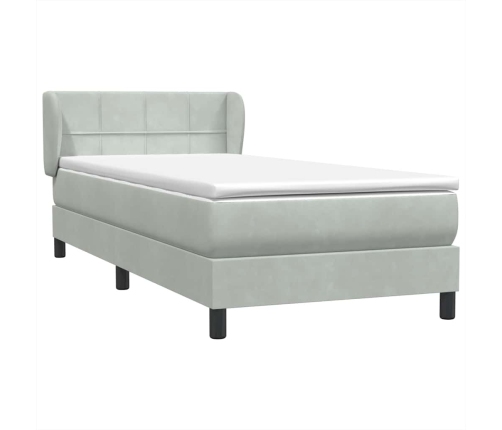 Cama box spring con colchón terciopelo gris claro 100x220 cm