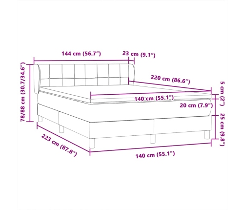 Cama box spring con colchón terciopelo gris claro 140x220 cm