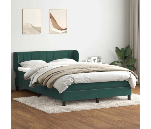 Cama box spring con colchón terciopelo verde oscuro 140x220 cm