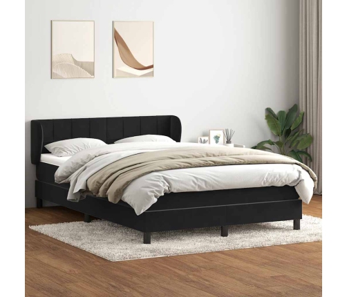 Cama box spring con colchón terciopelo negro 160x220 cm