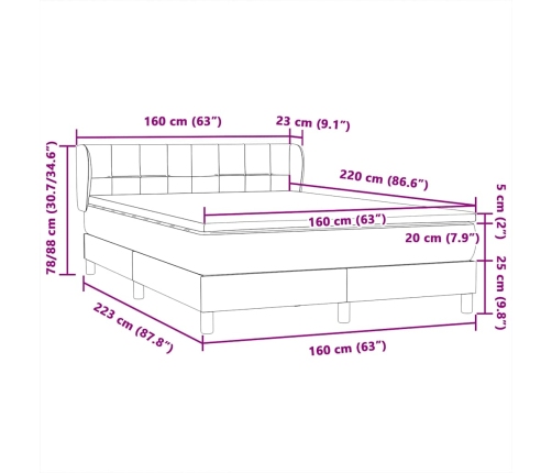 Cama box spring con colchón terciopelo verde oscuro 160x220 cm