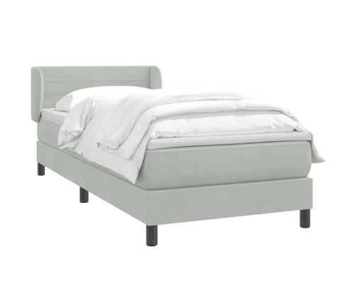 Cama box spring con colchón terciopelo gris claro 80x210 cm