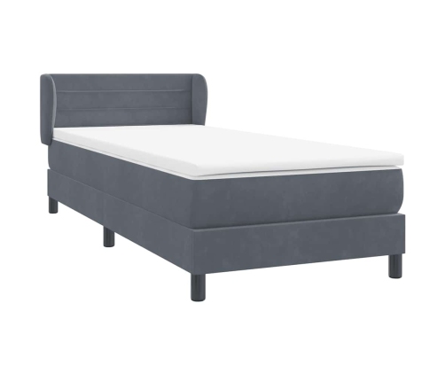 Cama box spring con colchón terciopelo gris oscuro 80x210 cm