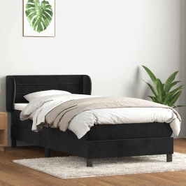 Cama box spring con colchón cuero sintético negro 80x210 cm