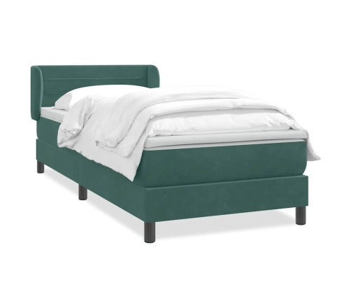 Cama box spring con colchón terciopelo verde oscuro 80x210 cm