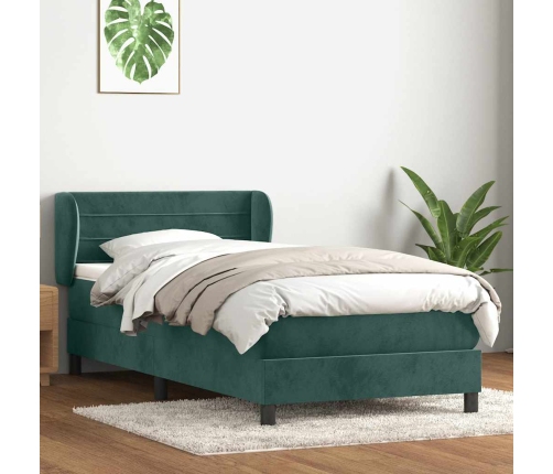 Cama box spring con colchón terciopelo verde oscuro 80x210 cm