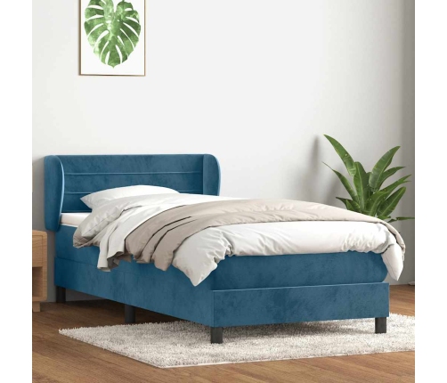 Cama box spring con colchón terciopelo azul oscuro 80x210 cm