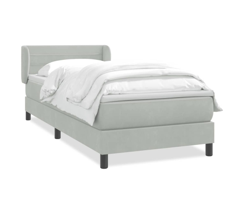 Cama box spring con colchón terciopelo gris claro 90x210 cm