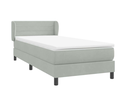 Cama box spring con colchón terciopelo gris claro 90x210 cm