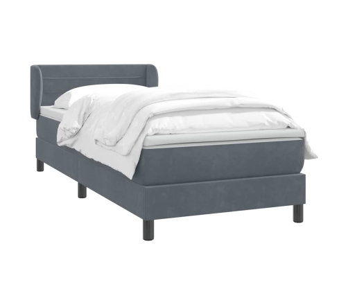 Cama box spring con colchón terciopelo gris oscuro 90x210 cm