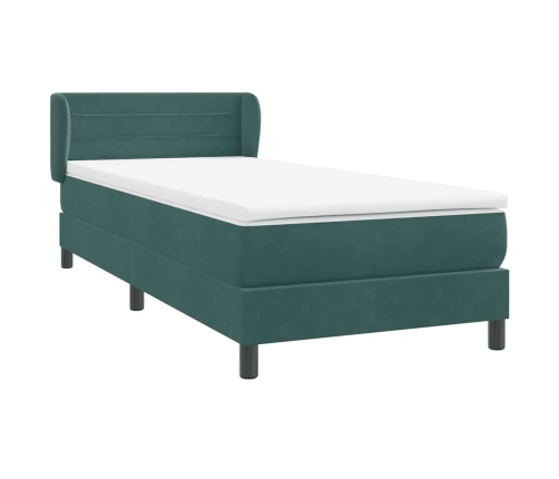 Cama box spring con colchón terciopelo verde oscuro 90x210 cm