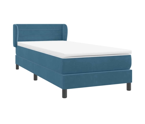 Cama box spring con colchón terciopelo azul oscuro 90x210 cm