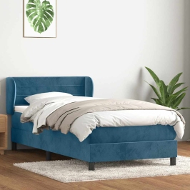 Cama box spring con colchón terciopelo azul oscuro 90x210 cm