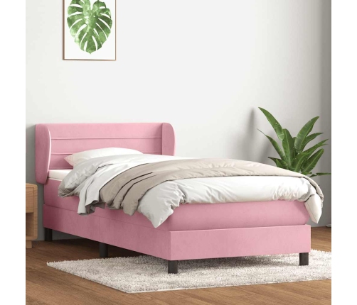 Cama box spring con colchón terciopelo rosa 90x210 cm