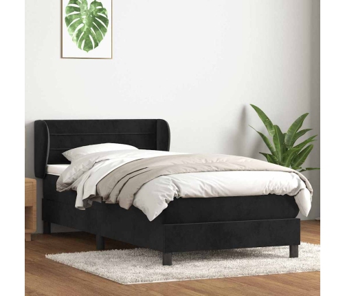 Cama box spring con colchón terciopelo negro 100x210 cm