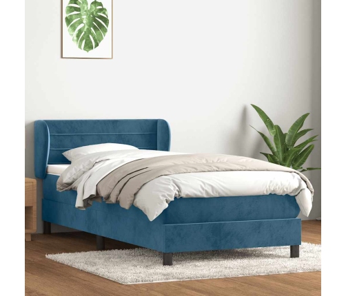 Cama box spring con colchón terciopelo azul oscuro 100x210 cm