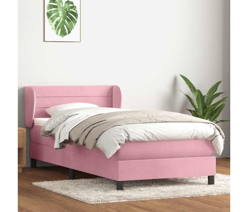 Cama box spring con colchón terciopelo rosa 100x210 cm