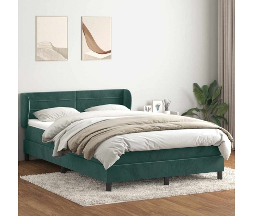 Cama box spring con colchón terciopelo verde oscuro 140x210 cm