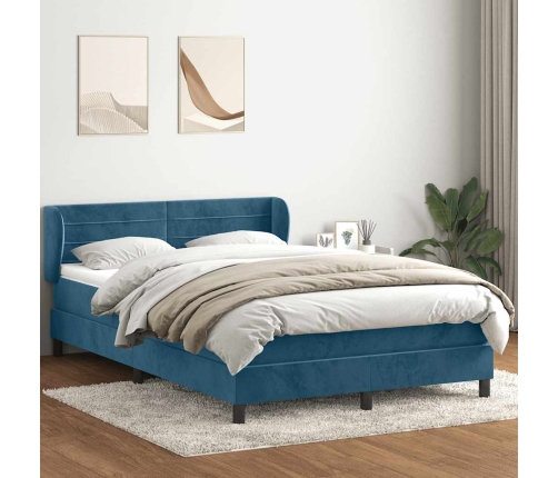 Cama box spring con colchón terciopelo azul oscuro 140x210 cm