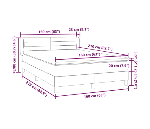 Cama box spring con colchón terciopelo gris claro 160x210 cm