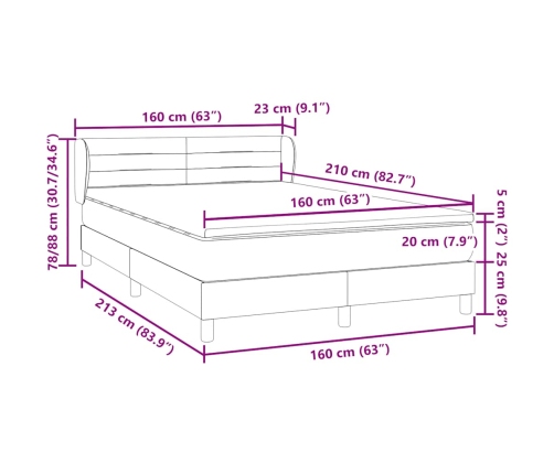 Cama box spring con colchón terciopelo gris oscuro 160x210 cm