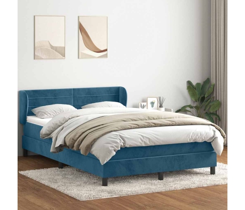 Cama box spring con colchón terciopelo azul oscuro 160x210 cm