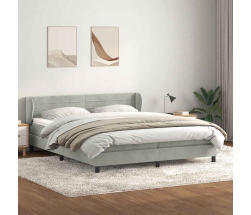 Cama box spring con colchones terciopelo gris claro 180x210 cm