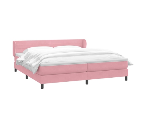 Cama box spring con colchones terciopelo rosa 180x210 cm