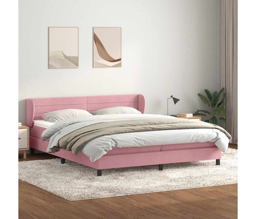 Cama box spring con colchones terciopelo rosa 180x210 cm