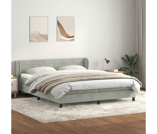 Cama box spring con colchones terciopelo gris claro 200x210 cm