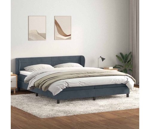 Cama box spring con colchones terciopelo gris oscuro 200x210 cm