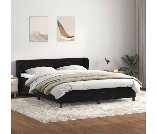 Cama box spring con colchones terciopelo negro 200x210 cm