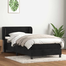 Cama box spring con colchón cuero sintético negro 80x220 cm