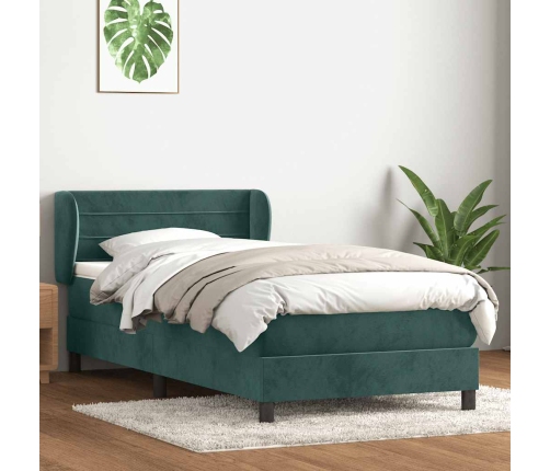 Cama box spring con colchón terciopelo verde oscuro 80x220 cm