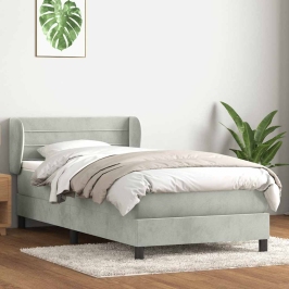 Cama box spring con colchón terciopelo gris claro 90x220 cm