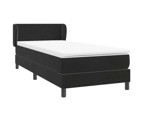 Cama box spring con colchón terciopelo negro 90x220 cm