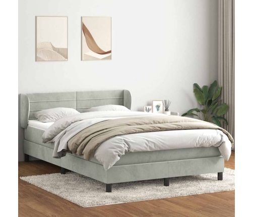 Cama box spring con colchón terciopelo gris claro 140x220 cm