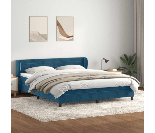 Cama box spring con colchones terciopelo azul oscuro 180x220 cm