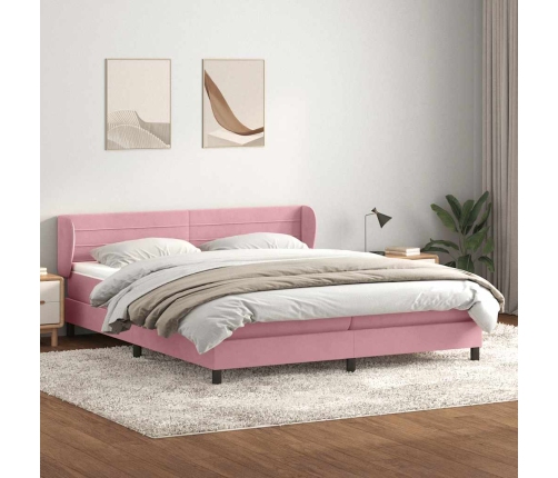 Cama box spring con colchones terciopelo rosa 200x220 cm