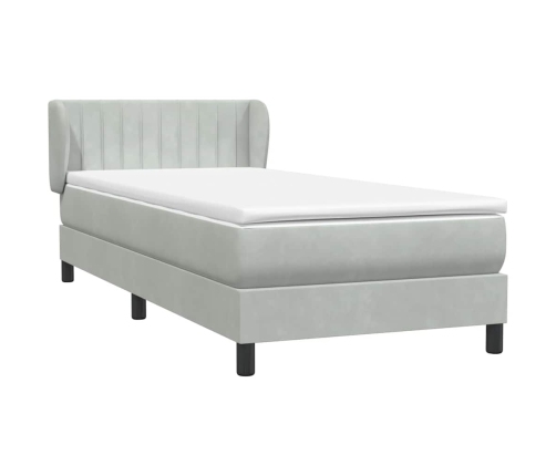 Cama box spring con colchón terciopelo gris claro 80x210 cm