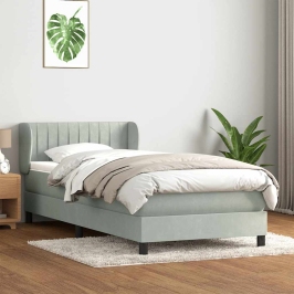 Cama box spring con colchón terciopelo gris claro 80x210 cm