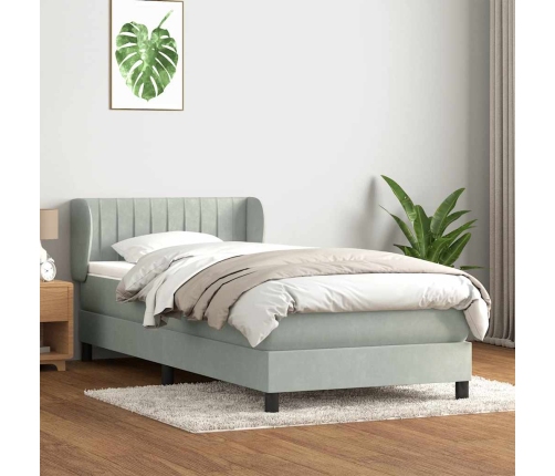 Cama box spring con colchón terciopelo gris claro 80x210 cm